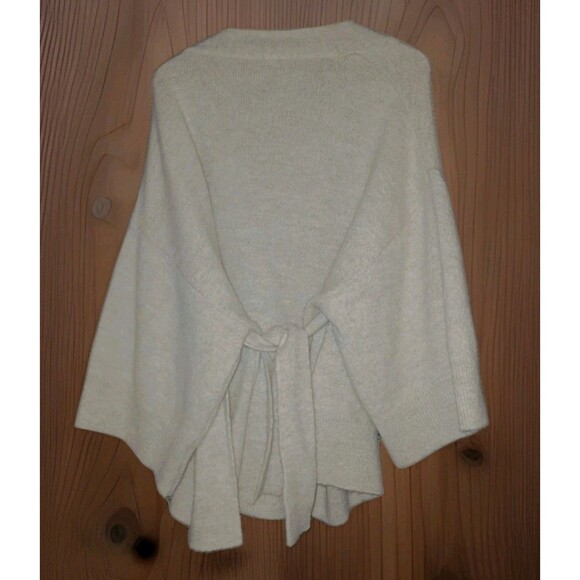 MANGO Oversized Beige Cardigan Sweater M/L Tie-Front Relaxed Boho Knit Cotton - Picture 4 of 5